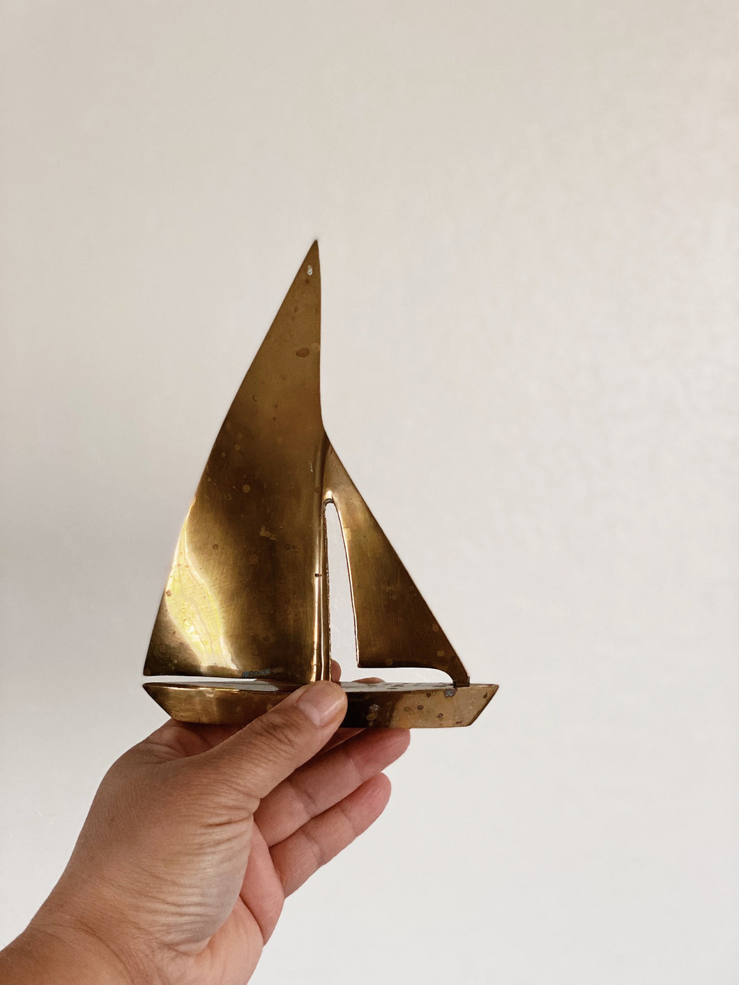 Mid Century Solid Brass Sailboat Nautical Sculpture