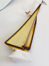 Load image into Gallery viewer, Tall Signed Jere Brass Sailboat with Alabaster Onyx Base
