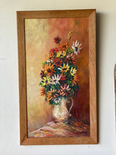 Load image into Gallery viewer, Vintage Floral Bouquet Acrylic Painting on Brown Wood Frame
