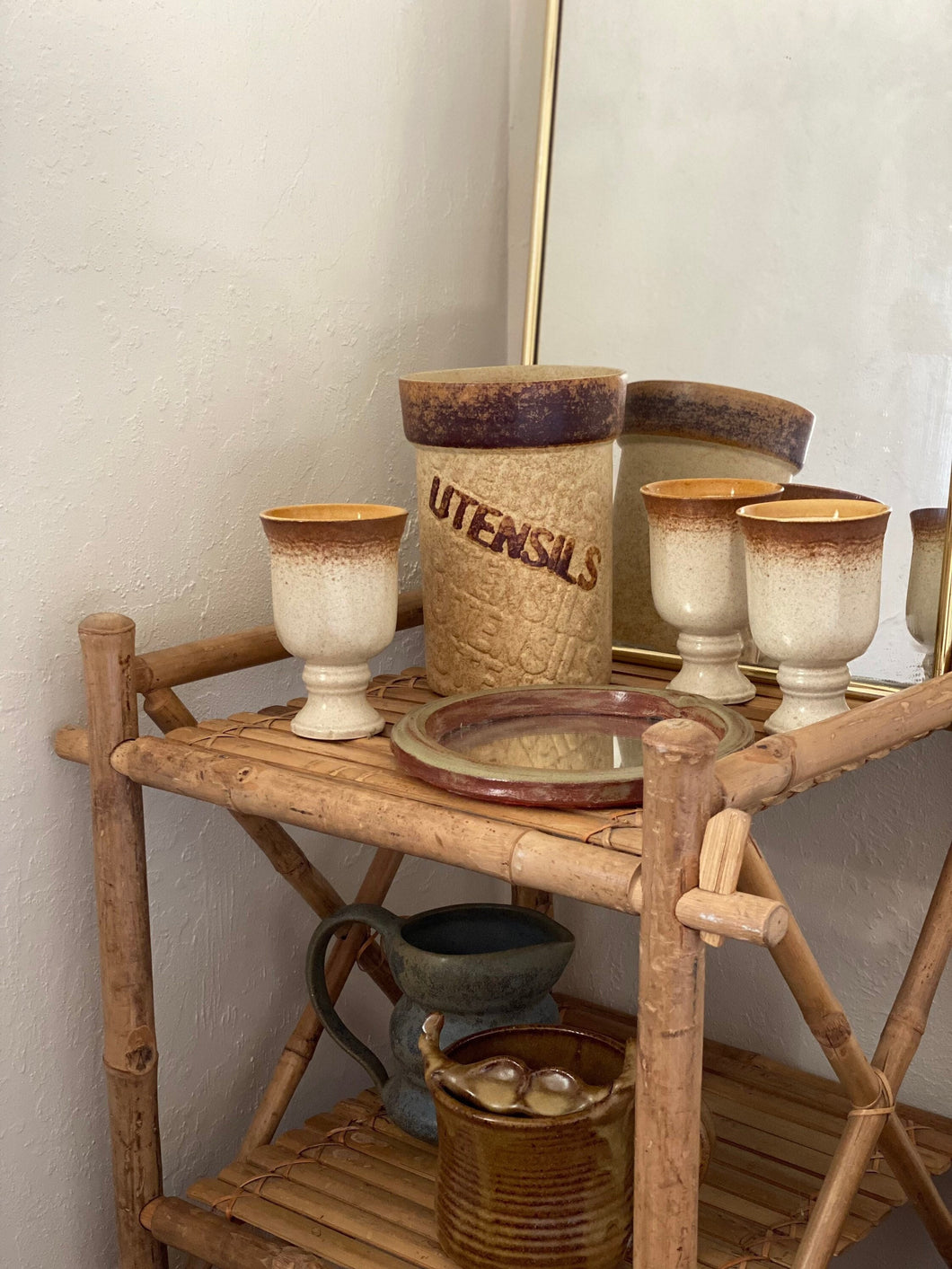 Tall Vintage Ceramic Utensil Retro Jar Vessel - Studio Pottery Stoneware
